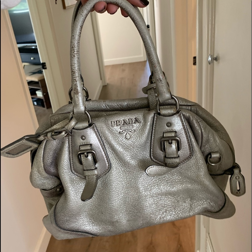 Prada silver calfskin bag